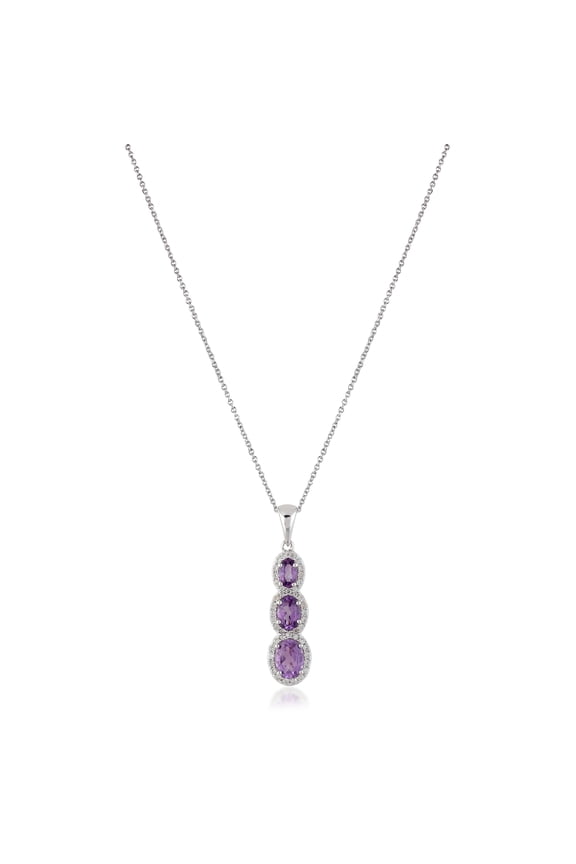 Brazilian Amethyst Graduated Triple Drop Pendant with Chain, Sterling Silver