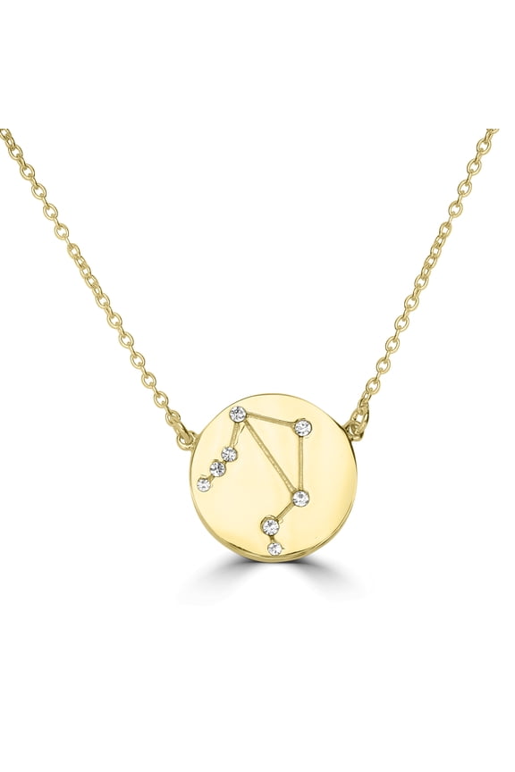 Constellation Pendant Necklace Gold Plated Libra Zodic Sign 16 inch Crystal Quartz Pendant Adjustable Dainty Necklace in Brass