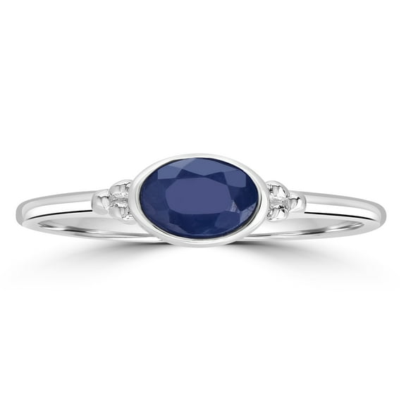 Gemistry East-West Sterling Silver Blue Sapphire Gemstone Stackable Solitaire Bezel Ring, Size 7