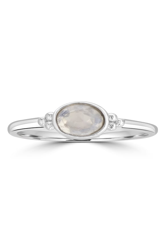 East-West Sterling Silver Moonstone Gemstone Stackable Solitaire Bezel Ring, Size 8
