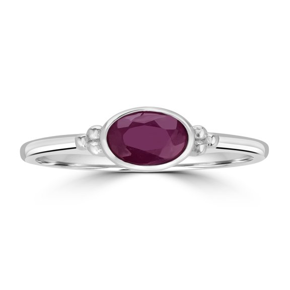 Gemistry East-West Sterling Silver Ruby Gemstone Stackable Solitaire Bezel Ring, Size 7