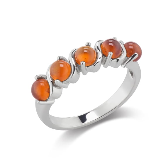Gemistry "GG Collection Round Hessonite Cabochon Stone High Polish Eternity Band Ring in 925 Sterling Silver (Ring Size 10)
