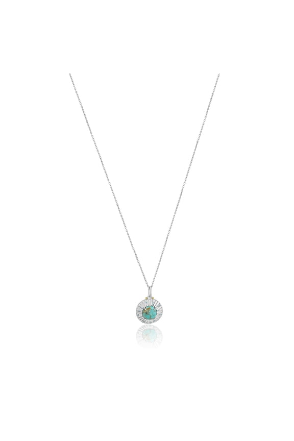 "GG Collection" Sonoran Turquoise and Swiss Blue Topaz Sunray Pendant Necklace in Sterling Silver
