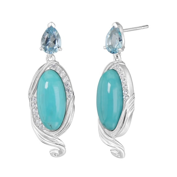 Gemistry "GG Collection" Turquoise Elongated Oval Cabochons Swirl Design Drop Earrings in 925 Sterling Silver