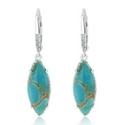 Gemistry "GG Collection" Turquoise Marquise Cabochon Gemstone High Polish Drop Earrings in 925 Sterling Silver
