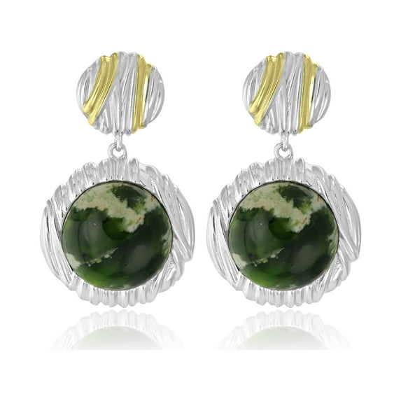 Gemistry "GG Collection" Woven Round Cabochon Textured Gemstone Drop Earrings,14k Gold Plating Over Sterling Silver