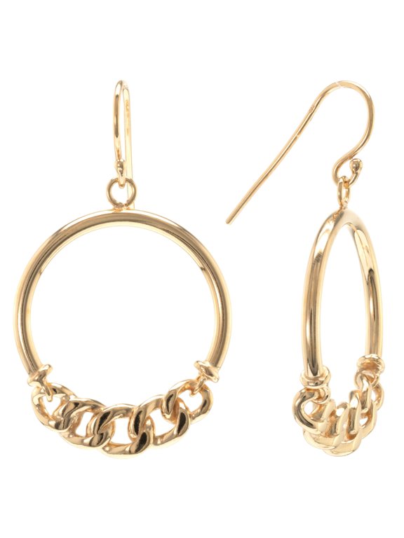 Judy Crowell Jewelry Gold Over Sterling Silver Chain Drop Hoop Earrings
