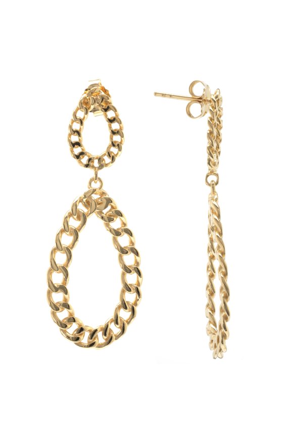 Judy Crowell Jewelry Gold Over Sterling Silver Double Chain Open Oval Drop Earrings