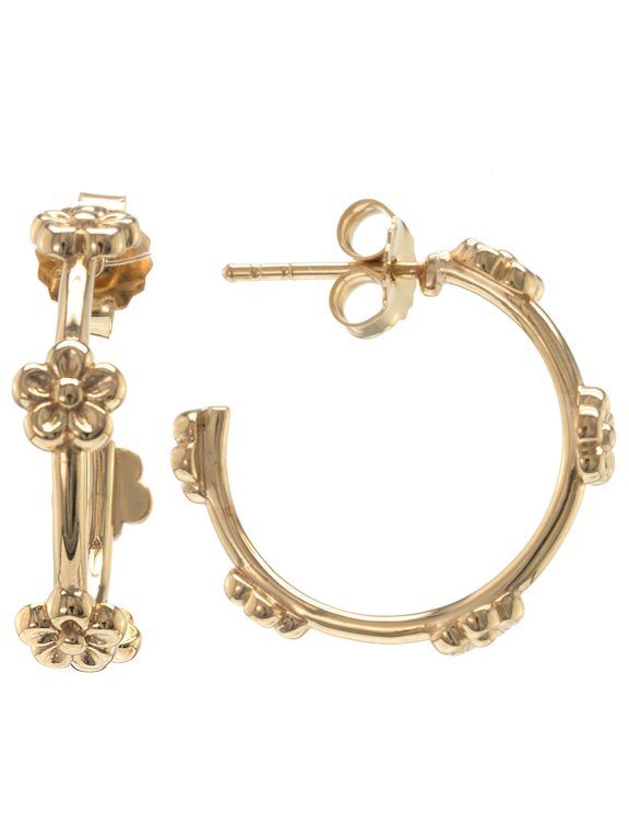 Judy Crowell Jewelry Gold Over Sterling Silver Flower Hoop Earrings