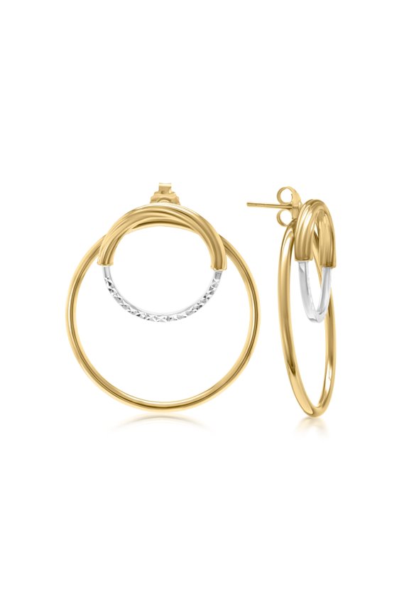 Judy Crowell Jewelry Gold Over Sterling Silver and Rhodium Diamond Cut Double Circle Earrings
