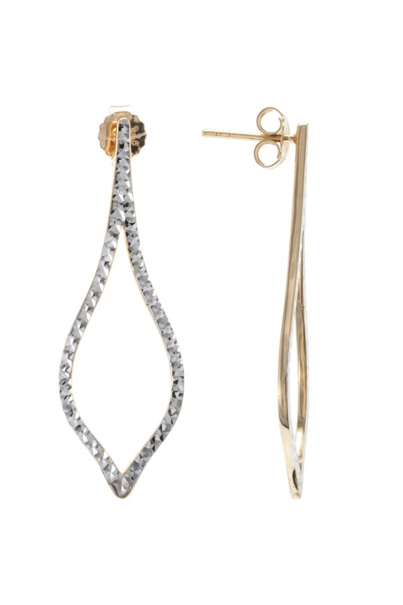 Judy Crowell Jewelry Gold Over Sterling Silver and Rhodium Diamond Cut Marquis Drop Earrings