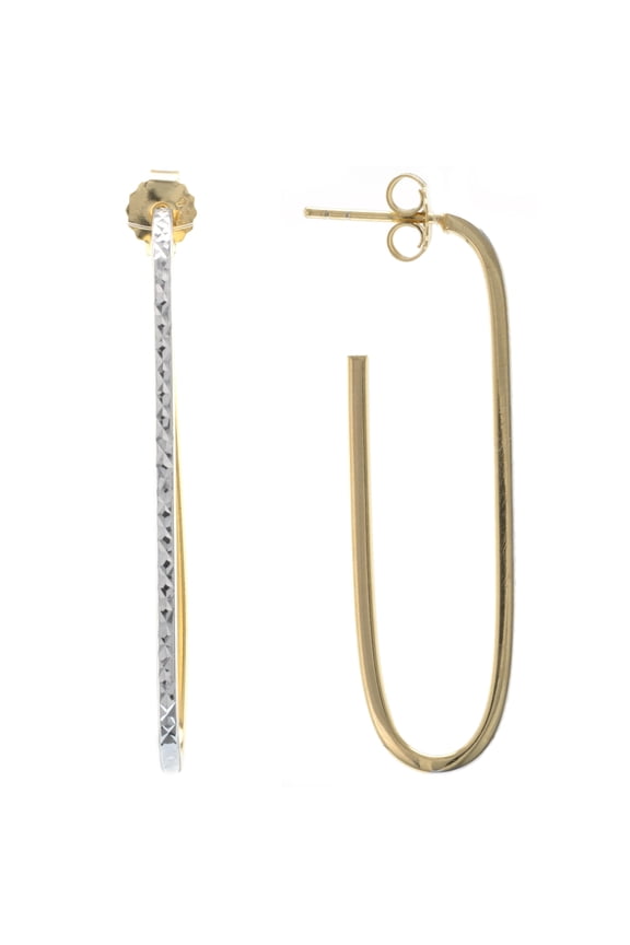 Judy Crowell Jewelry Gold Over Sterling Silver and Rhodium Diamond Cut Rectangle Hoop Earrings