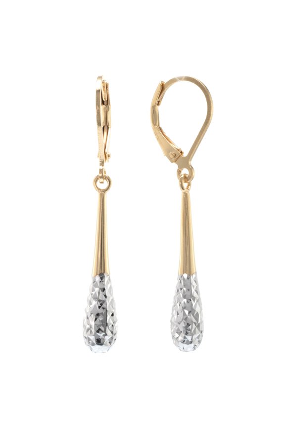 Judy Crowell Jewelry Gold Over Sterling Silver and Rhodium Diamond Cut Teardrop Leverback Earrings