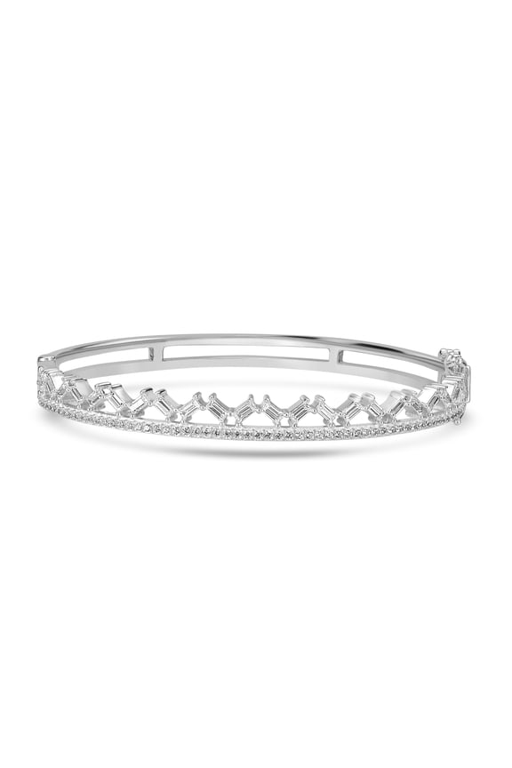 Judy Crowell Jewelry Sterling Silver Baguette Cubic Zirconia Two Row Bangle