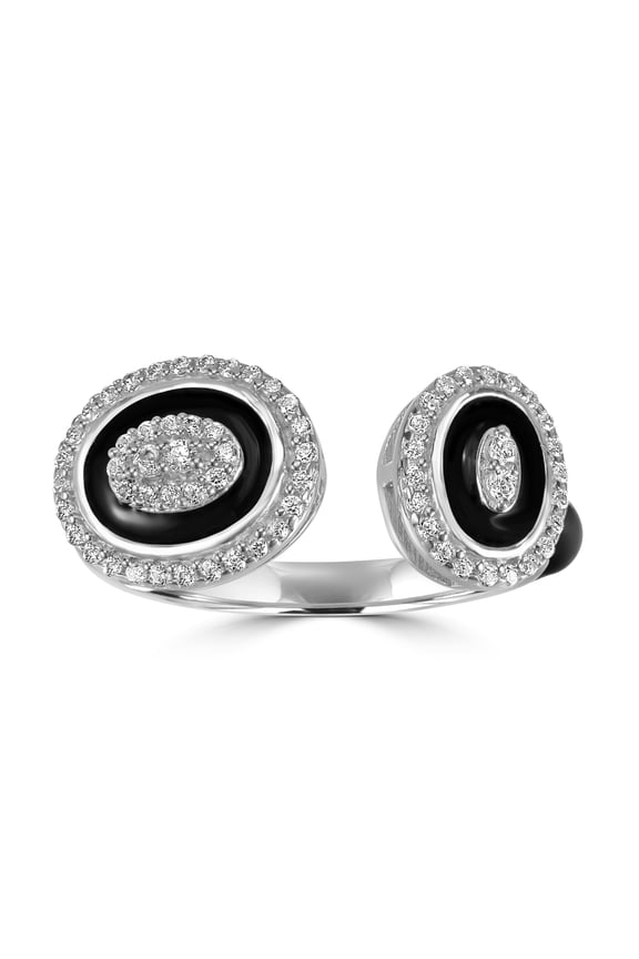 Judy Crowell Jewelry Sterling Silver Black Enamel Cubic Zirconia Open Band Ring, Size 8