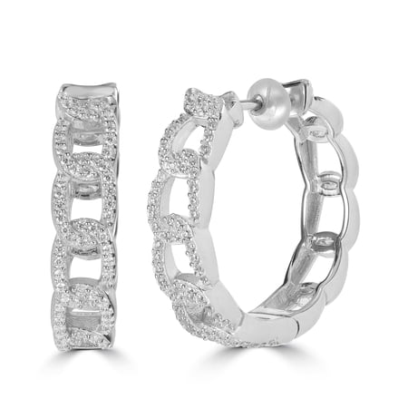 Gemistry Judy Crowell Jewelry Sterling Silver Chain Link Cubic Zirconia Hoop Earrings