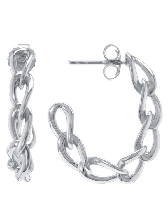 Judy Crowell Jewelry Sterling Silver Chain Link Hoop Earrings