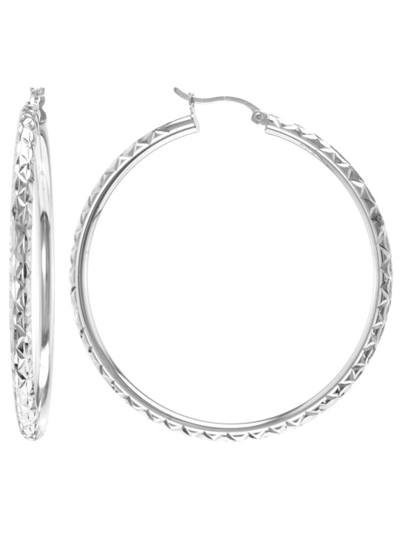 Judy Crowell Jewelry Sterling Silver Classic Diamond Cut Hoop Earrings