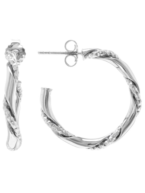 Judy Crowell Jewelry Sterling Silver Classic Diamond Cut Twist Hoop Earrings