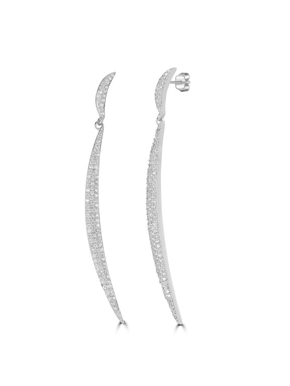 Judy Crowell Jewelry Sterling Silver Crescent Cubic Zirconia Drop Earrings