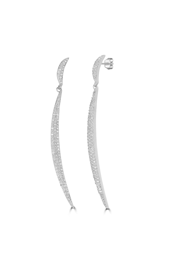 Judy Crowell Jewelry Sterling Silver Crescent Cubic Zirconia Drop Earrings
