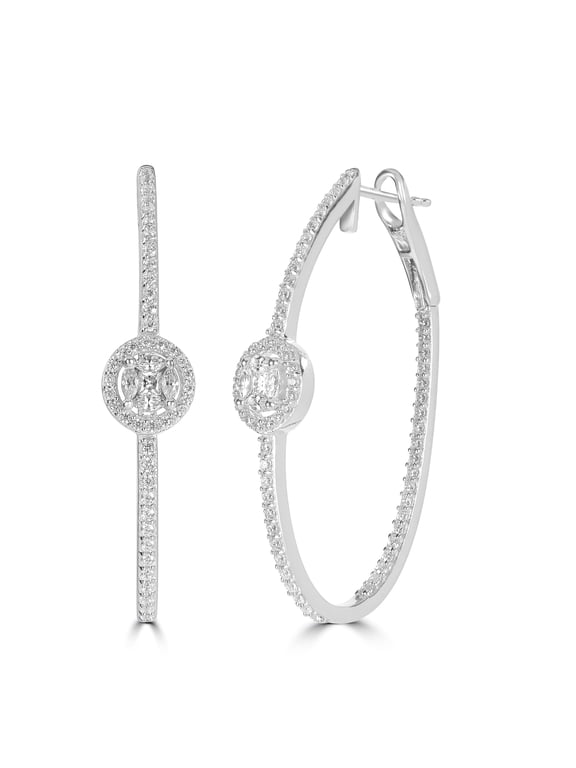 Judy Crowell Jewelry Sterling Silver Cubic Zirconia Halo Cubic Zirconia Hoop Earrings