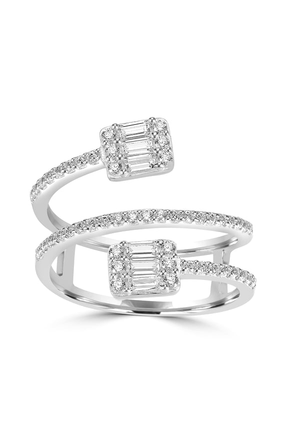 Judy Crowell Jewelry Sterling Silver Cubic Zirconia Square Open Bypass Ring, Size 7