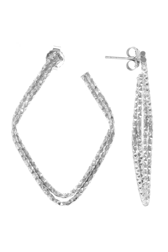 Judy Crowell Jewelry Sterling Silver Diamond Cut Diamond Shaped Hoop Earrings