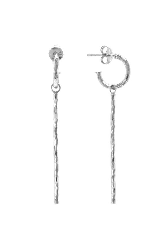 Judy Crowell Jewelry Sterling Silver Diamond Cut Hoop with Bar Drop Earrings