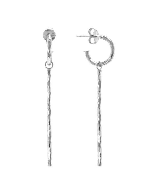 Judy Crowell Jewelry Sterling Silver Diamond Cut Hoop with Bar Drop Earrings