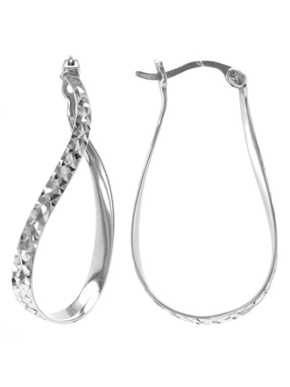 Judy Crowell Jewelry Sterling Silver Diamond Cut and High Polish Inside-Out Oval Twist Hoop Earrings