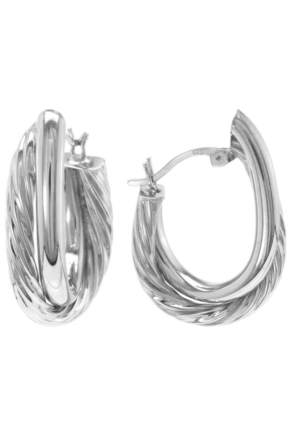 Judy Crowell Jewelry Sterling Silver Diamond Cut and High Polish Twist Hoop Earrings