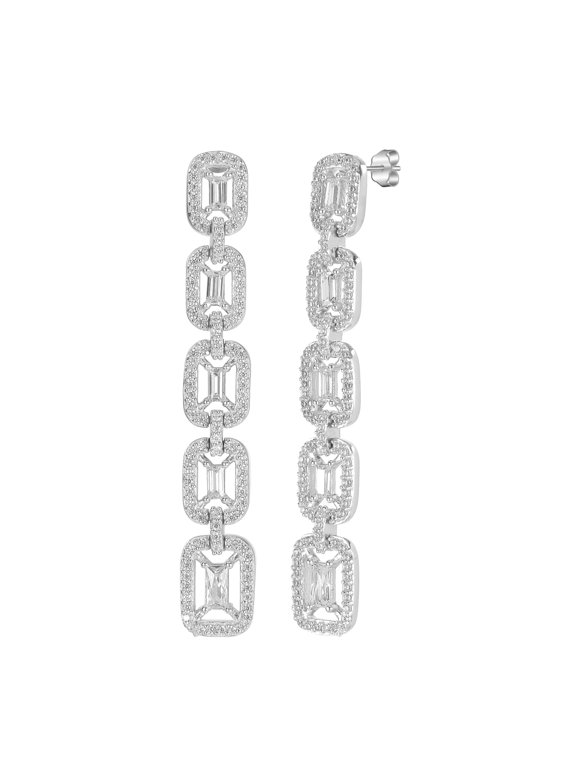 Judy Crowell Jewelry Sterling Silver Emerald Cut Cubic Zirconia Link Drop Earrings