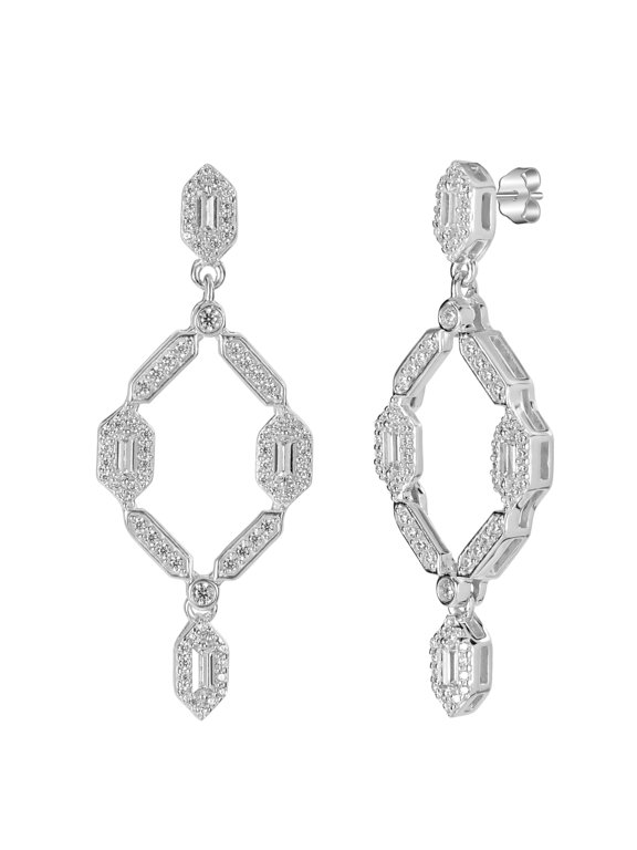 Judy Crowell Jewelry Sterling Silver Fancy Cubic Zirconia Open Drop Earrings