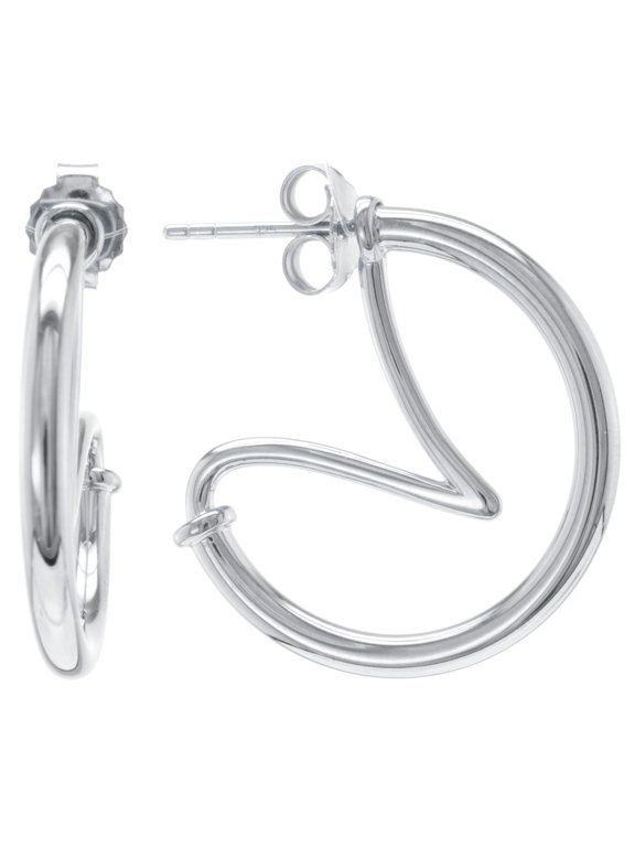 Judy Crowell Jewelry Sterling Silver High Polish Funky Hoop Earrings