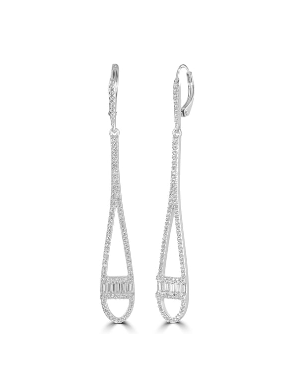 Judy Crowell Jewelry Sterling Silver Long Teardrop Cubic Zirconia Leverback Earrings