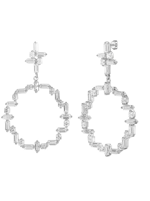 Judy Crowell Jewelry Sterling Silver Open Circle Cubic Zirconia Drop Earrings