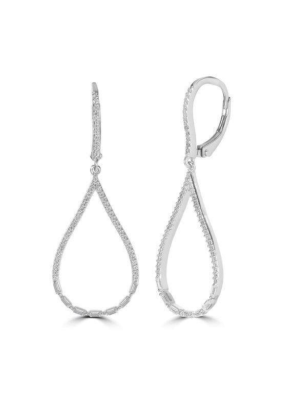 Judy Crowell Jewelry Sterling Silver Open Teardrop Cubic Zirconia Leverback Drop Earrings