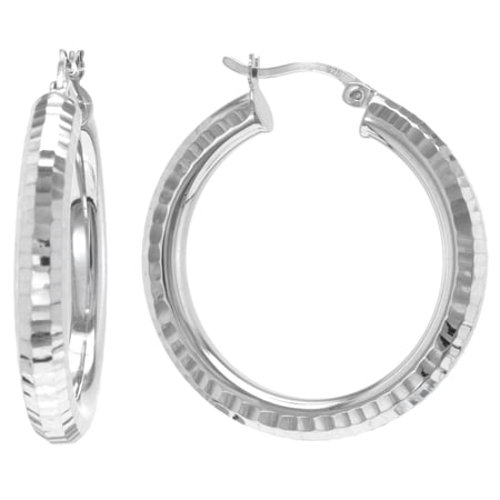 Gemistry Judy Crowell Jewelry Sterling Silver Small Diamond Cut Hoop Earrings