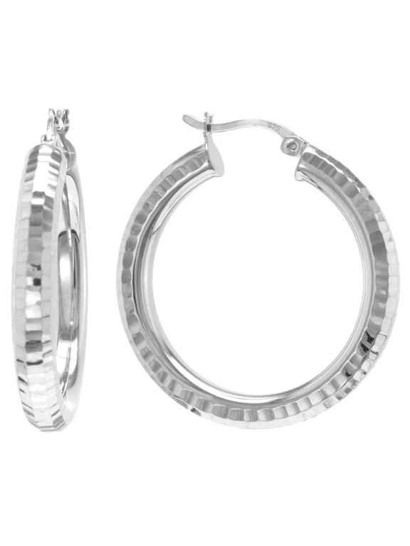 Judy Crowell Jewelry Sterling Silver Small Diamond Cut Hoop Earrings
