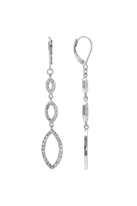 Judy Crowell Jewelry Sterling Silver and Rhodium Diamond Cut Triple Drop Leverback Earrings
