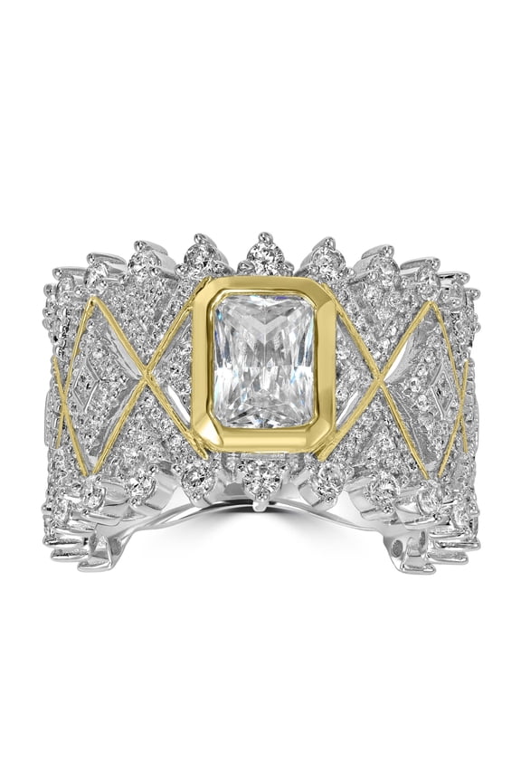 Kathy Levine 14K Gold-Plated Sterling Silver 2-Tone Cubic Zirconia Regal Ring, Size 10