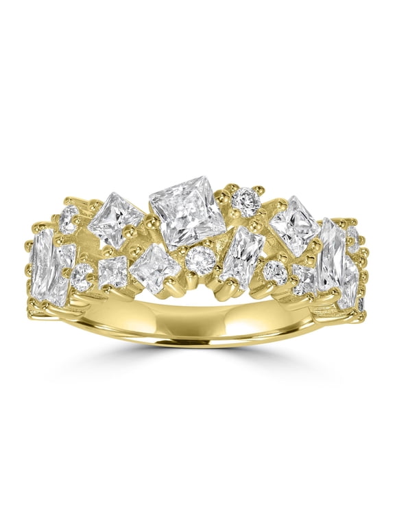 Kathy Levine 14K Gold-Plated Sterling Silver Cubic Zirconia Multi- Shape Ring, Size 7