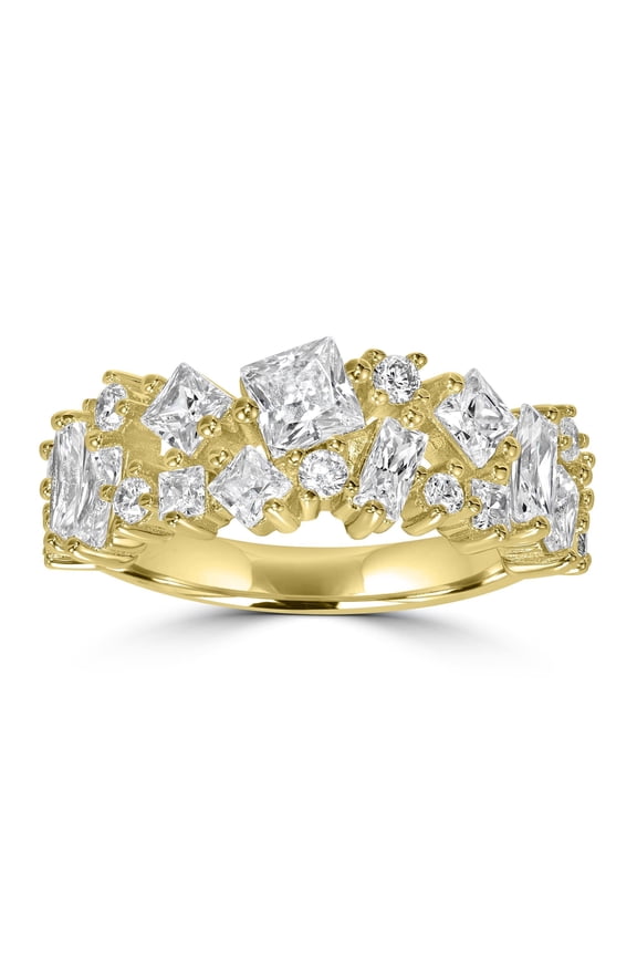 Kathy Levine 14K Gold-Plated Sterling Silver Cubic Zirconia Multi- Shape Ring, Size 9