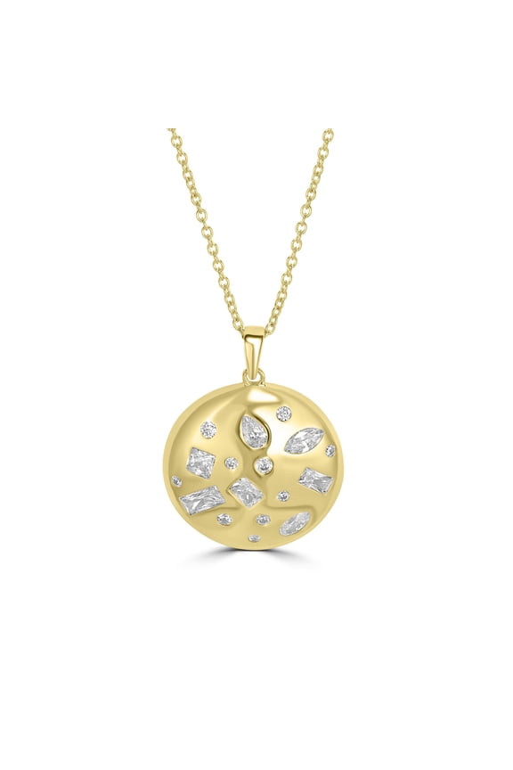 Kathy Levine 14K Gold-Plated Sterling Silver Cubic Zirconia Multi-Stone Pendant Necklace, 24 Inches