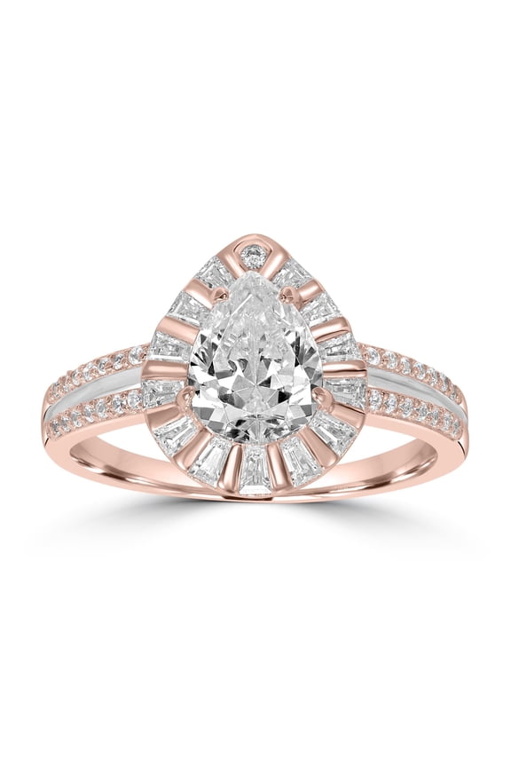 Kathy Levine Rose Gold-Plated Sterling Silver Cubic Zirconia Pear-Shaped Split Band Ring, Size 8