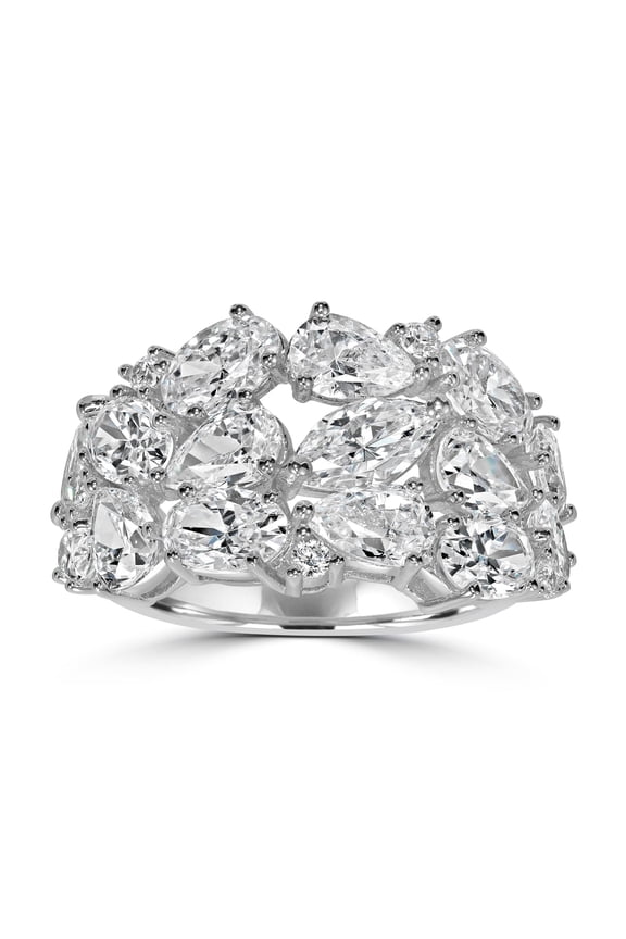 Kathy Levine Sterling Silver Cubic Zirconia Multi-Shape Splurge Ring, Size 10