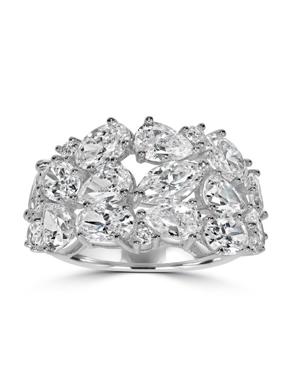 Kathy Levine Sterling Silver Cubic Zirconia Multi-Shape Splurge Ring, Size 7