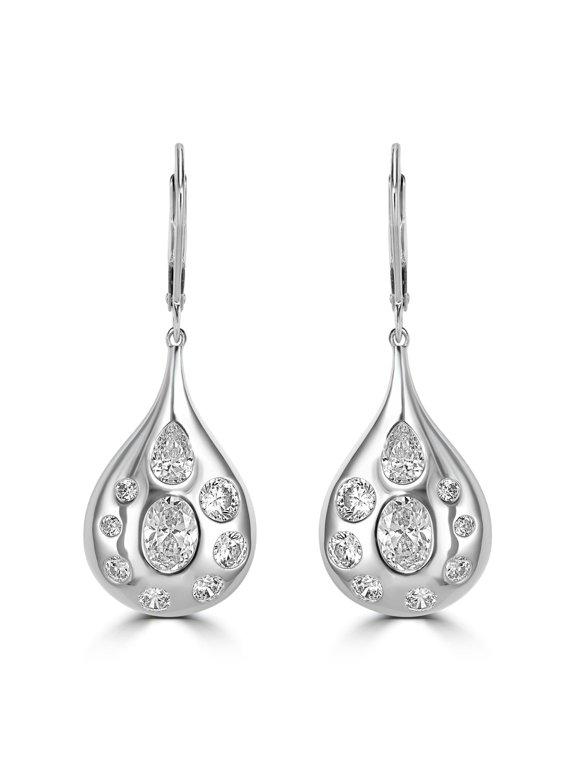 Kathy Levine Sterling Silver Cubic Zirconia Multi-Shape Teardrop Dangle Earrings