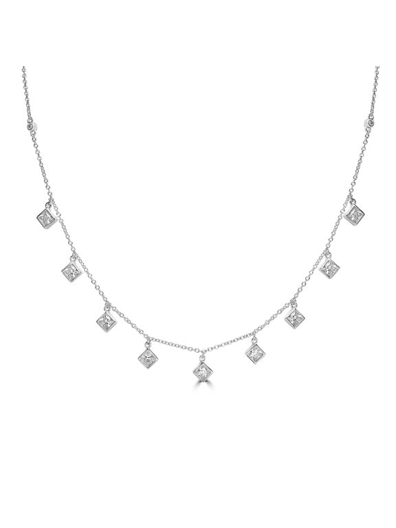 Kathy Levine Sterling Silver Cubic Zirconia Princess Cut Necklace, 18 to 20 Inches